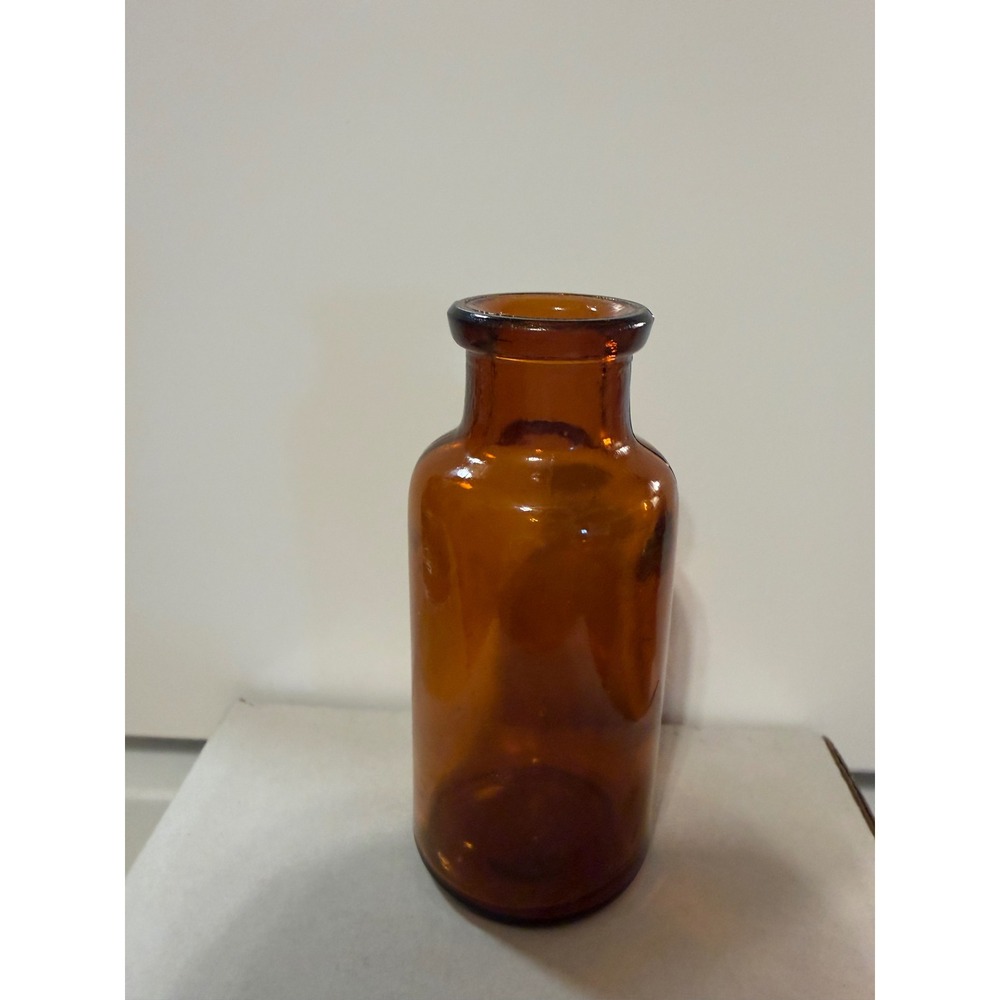 Vintage Amber Glass Apothecary Bottle Small Brown Bud Vase 3.25 Inch